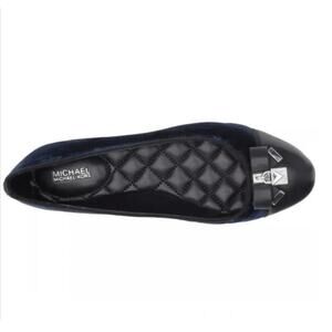 Michael Kors navy blue velvet alice ballet flat shoes silver hardware size 7